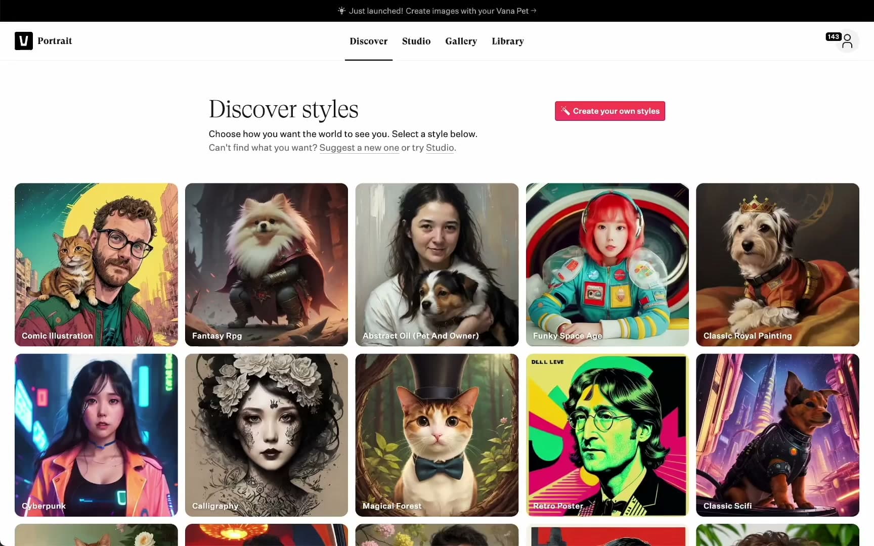 Vana Portrait web app overview